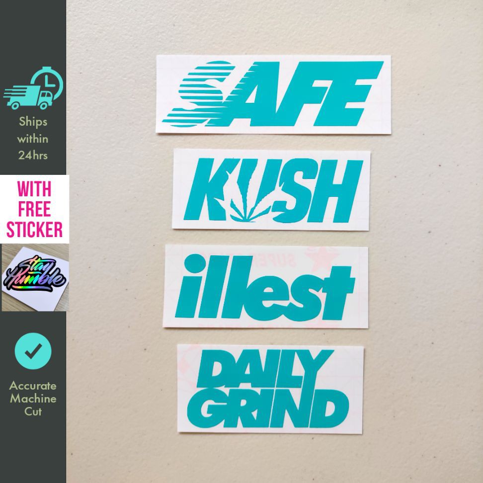 Set 4 Motorcycle and Car Stickers 4 pcs (KUSH/SAFE/illest/DAILYGRIND ...