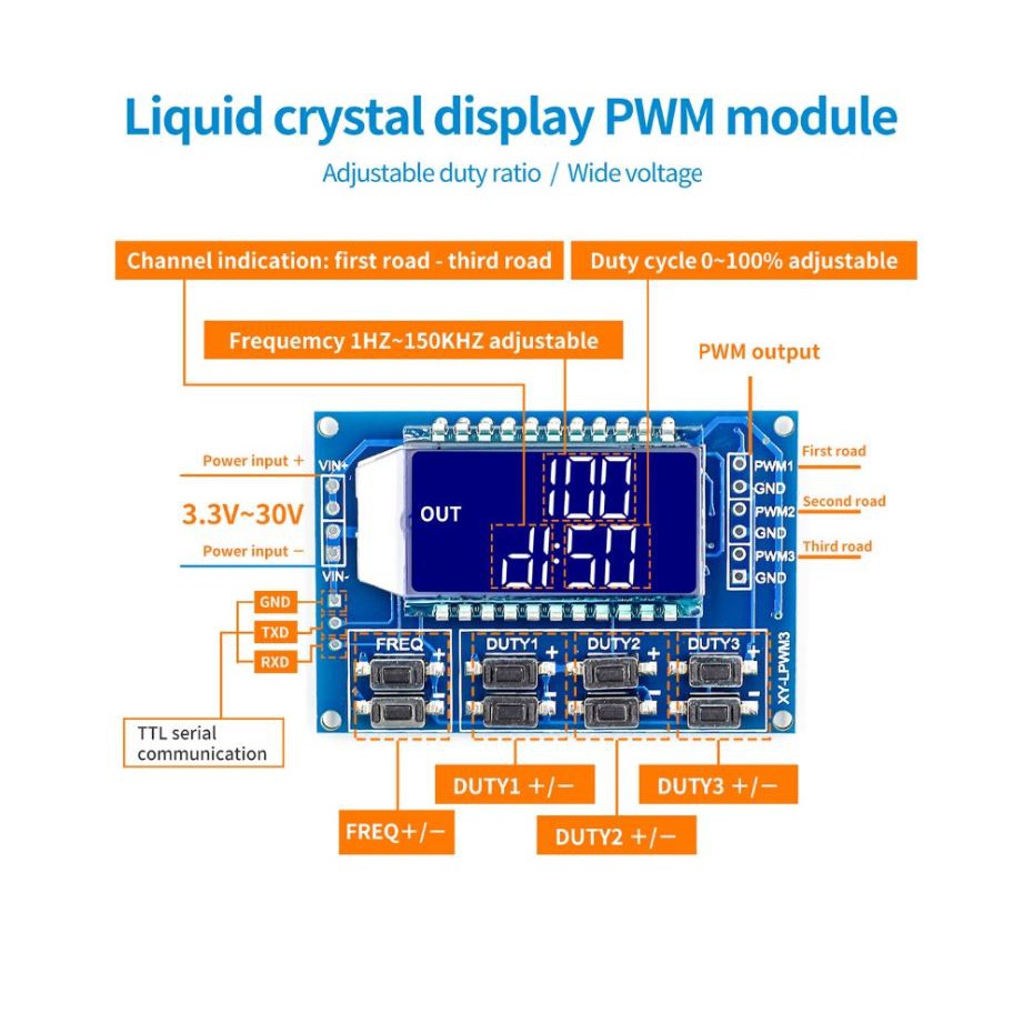 XY-LPWM3 3 Channel Way PWM Signal Generator Square Wave Pulse Width ...