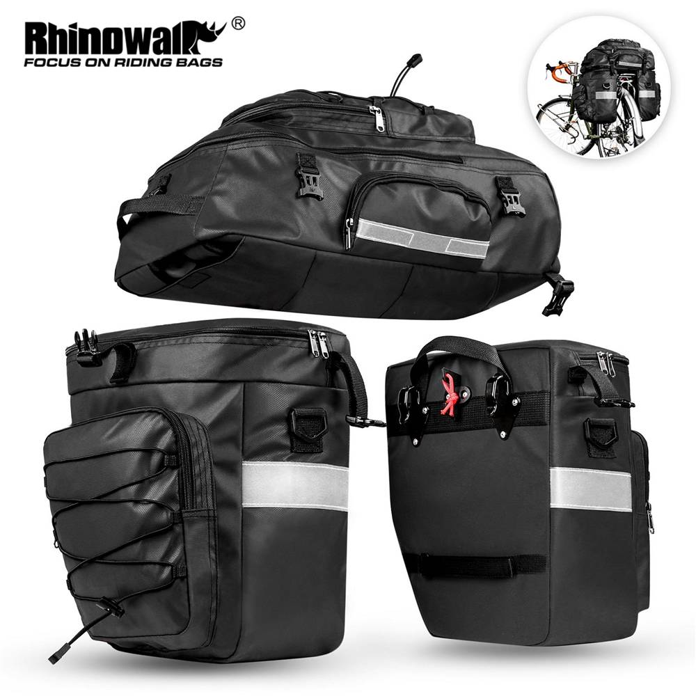 Rhinowalk 65L Upgrade 3 in 1 Bike Panniers Bags Bike Bags Rear Seat TrunkBag Waterproof Bicycle