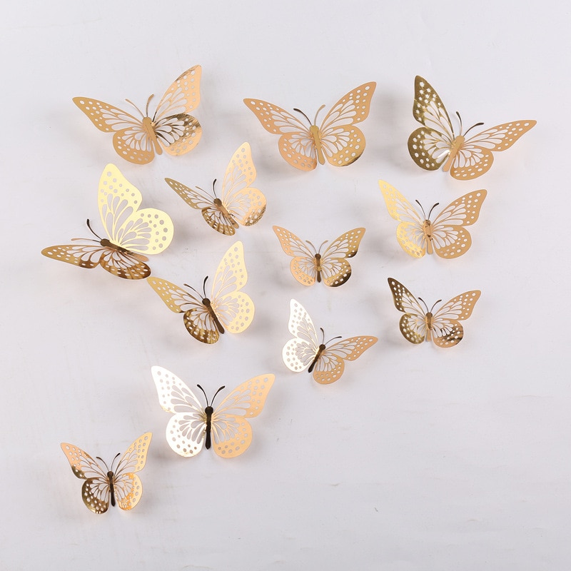 12pcs 3D Hollow Butterfly Wall Sticker DIY Home Decoration Stickers ...