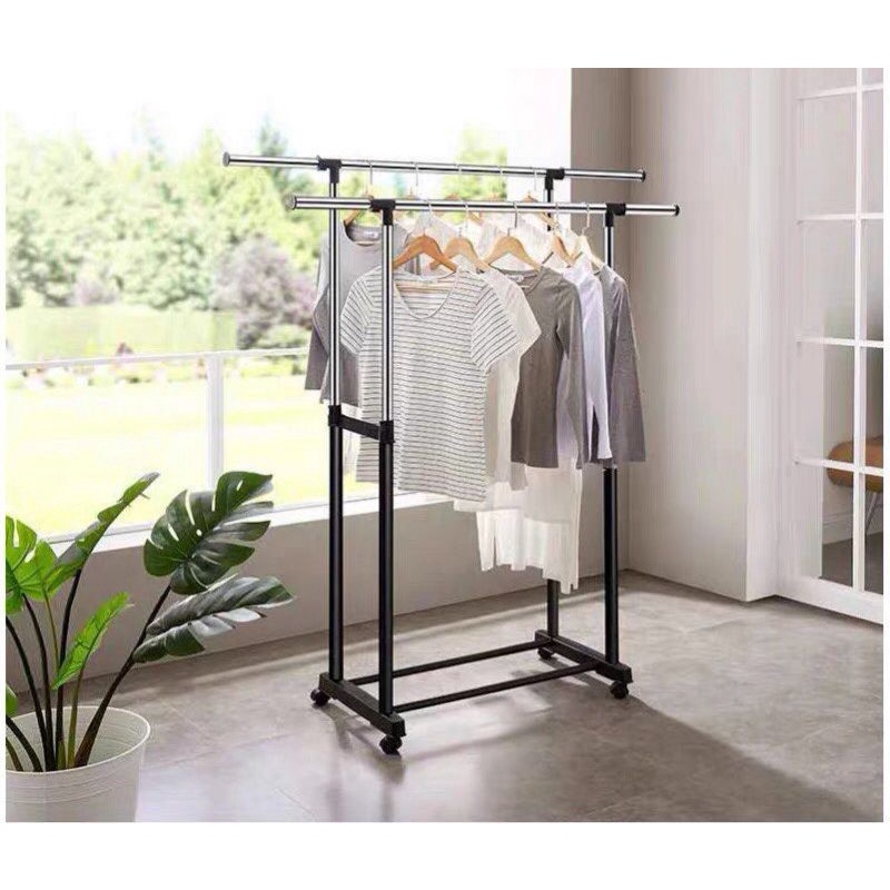 HM Double Pole Bar Clothes Hanger Foldable Stainless Hanging Stand ...