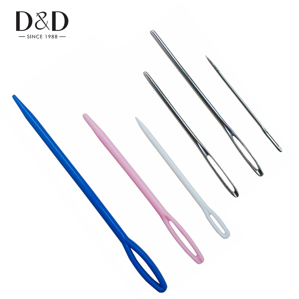 6pcs/Set Plastic&Steel LargeEye Yarn Knitting Needles DIY Sewing