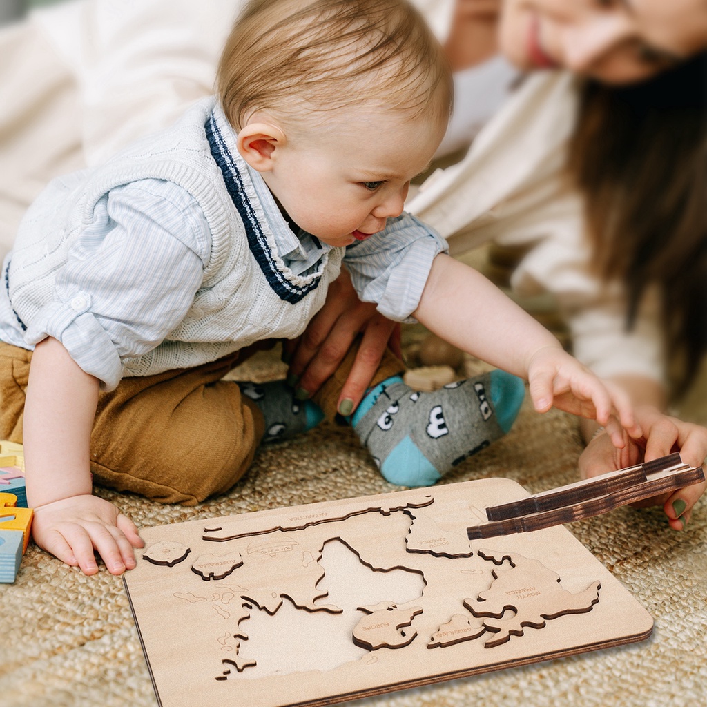 Baby Montessori Wooden Puzzle Education Learning Toy Six Mor Plates of ...