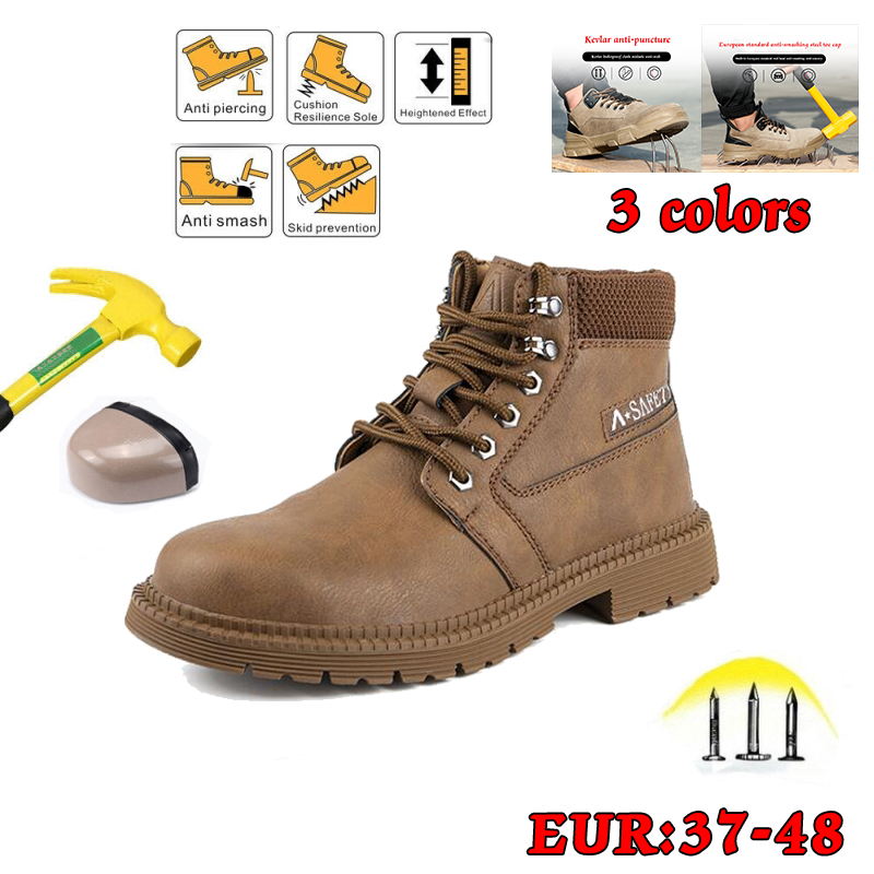 High-cut Work Boots Yellow Tendon Bottom Anti-smashing High-tube Half-boots Safety Training Boots