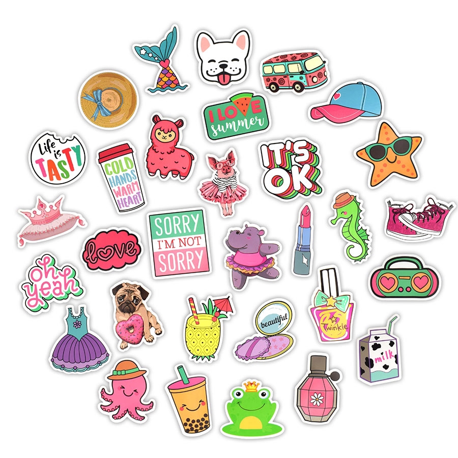 50 PCS Pink Girls Cute Stickers Kawaii Summer Beach Sticker for ...