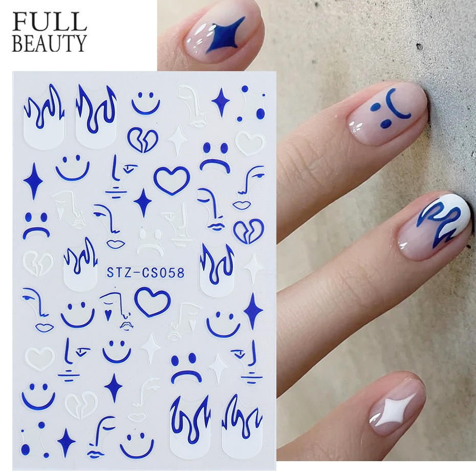 Klein Blue Abstract Face Nail Art Manicure Decals Cool Boy Halloween