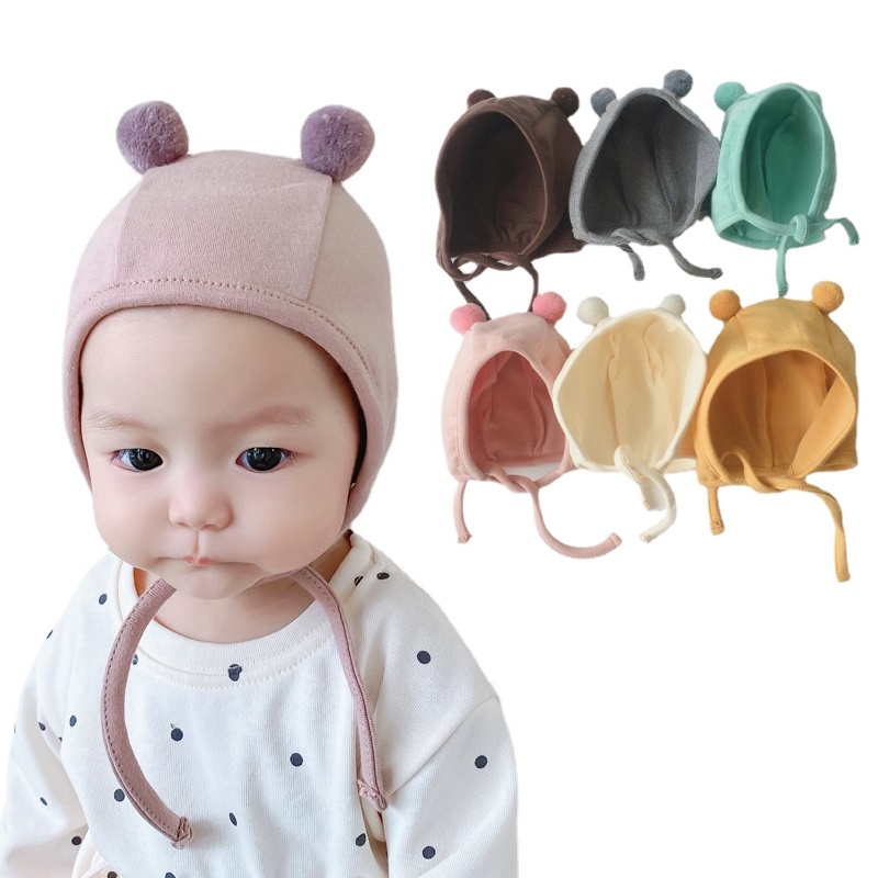 Infant Head Cover with Rope Baby Ear Protection Hat Cotton Baby Hat for Girls Boys Warm