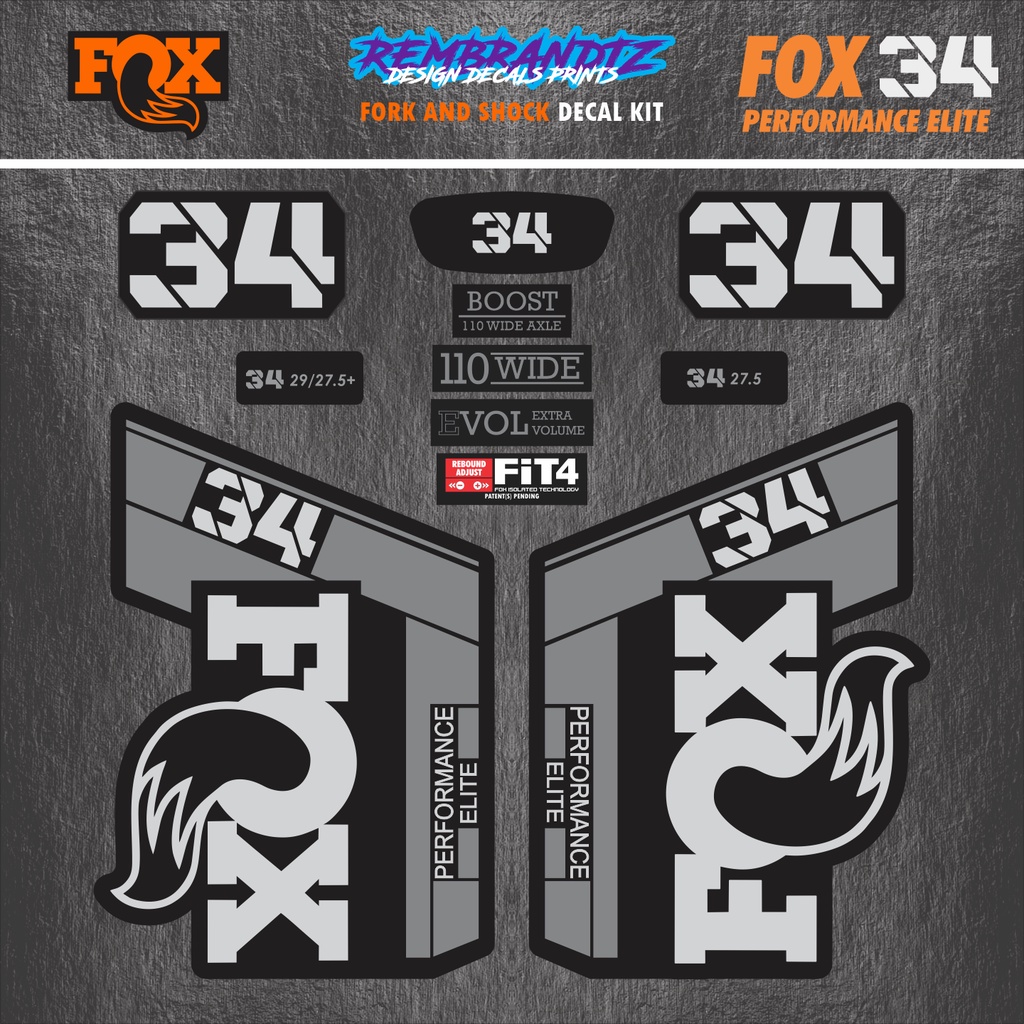 Bike Fork Decals set Fox 34 Performance Elite decals set printed, waterproof, strong