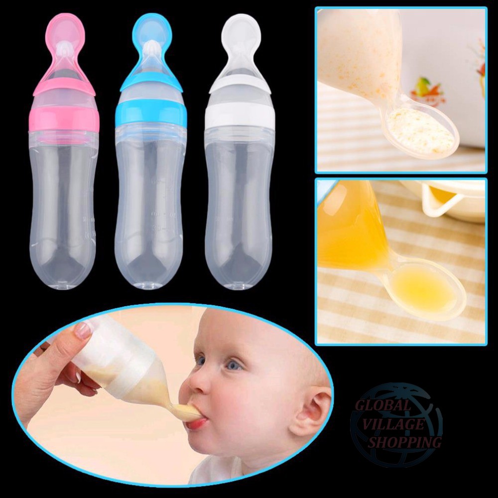 Baby squeeze feeding hot sale spoon silicone bottle