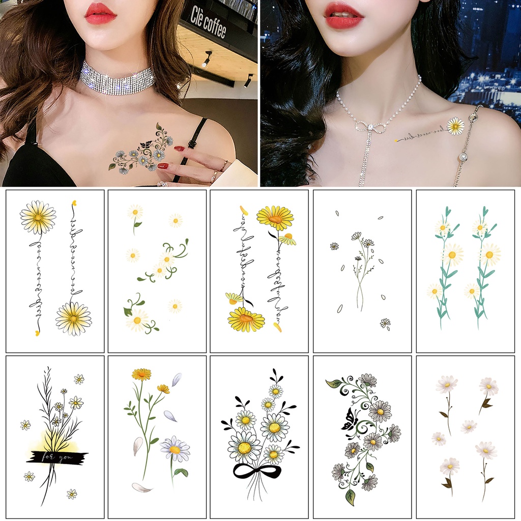 10pcs Temporary Tattoo Sticker Waterproof And Cute Sticker Daisy Flower