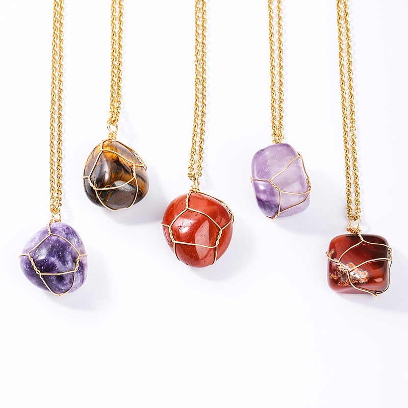 Natural Irregular Crystal Pendant Tumbled Stones Copper Wire