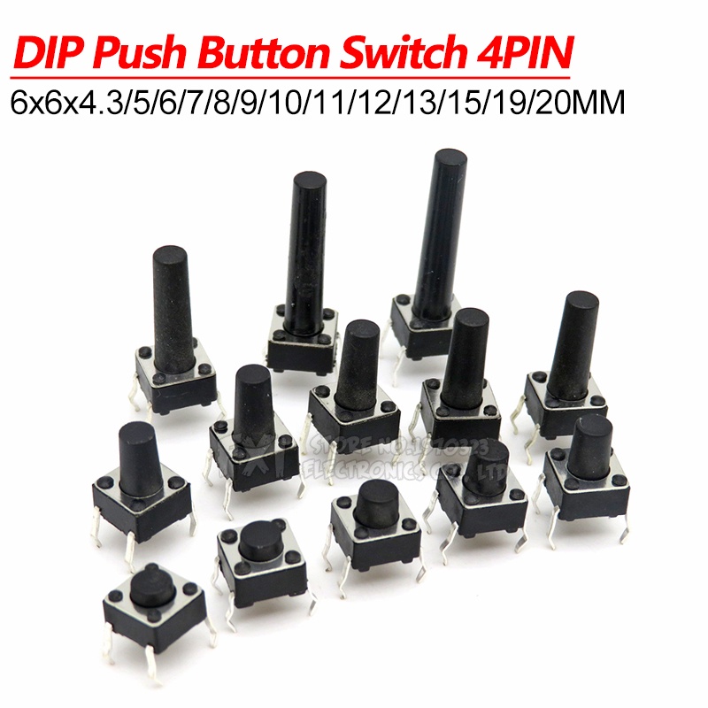 50PCS DIP 4Pin 6*6 Micro Tact Push Button Switches 6x6x4.3/5/6/7/8/9/10 ...