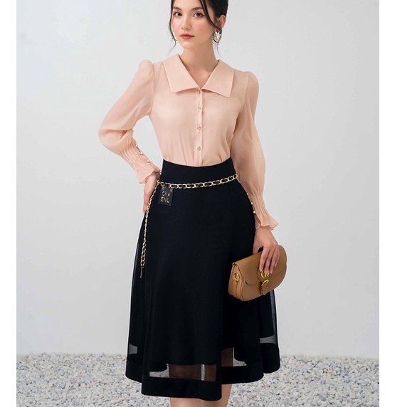 Mesh spread skirt with luxury Orchid LC8X054 chain belt | Shopee ...