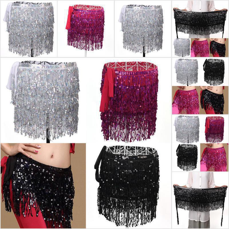 Fcph Belly Dance Costume Sequin Tassel Fringe Hip Scarf Belt Waist Wrap