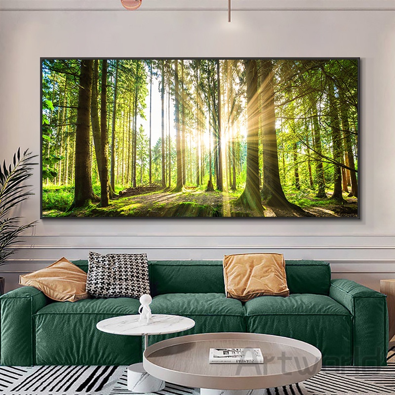 Sunrise forest wall art modern canvas painting natural landscape ...