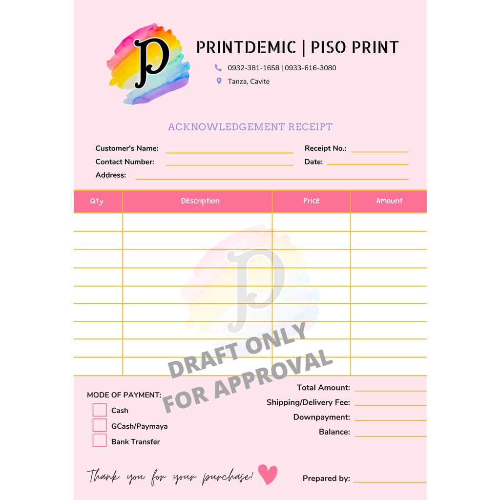 Personalize Receipt Acknowledgement Receipt Sales Invoice NONBIR Size