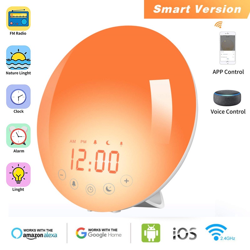 WiFi Smart Wake Up Light Workday Alarm Clock with 7 Colors Sunrise