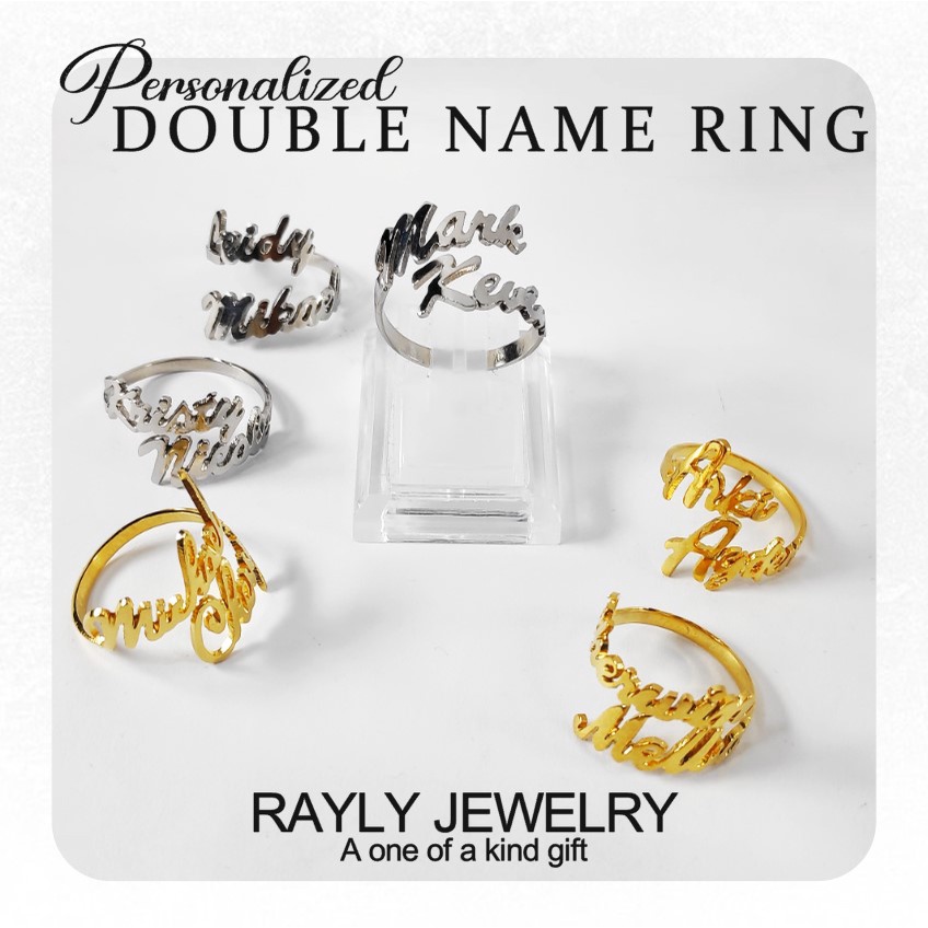 Custom Personalized Adjustable Double Name Ring | Shopee Philippines