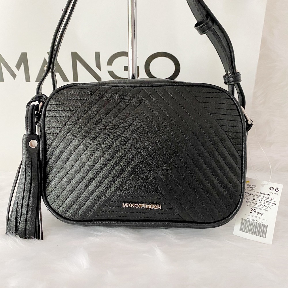 Mango Moire Tassel Crossbody Bag BLACK