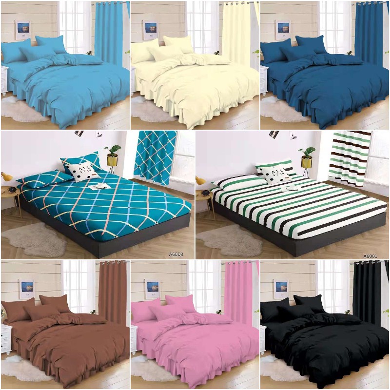 Good Quality Cotton 3in1 Bedsheet Set Single/Queen Size Plain Bedsheets