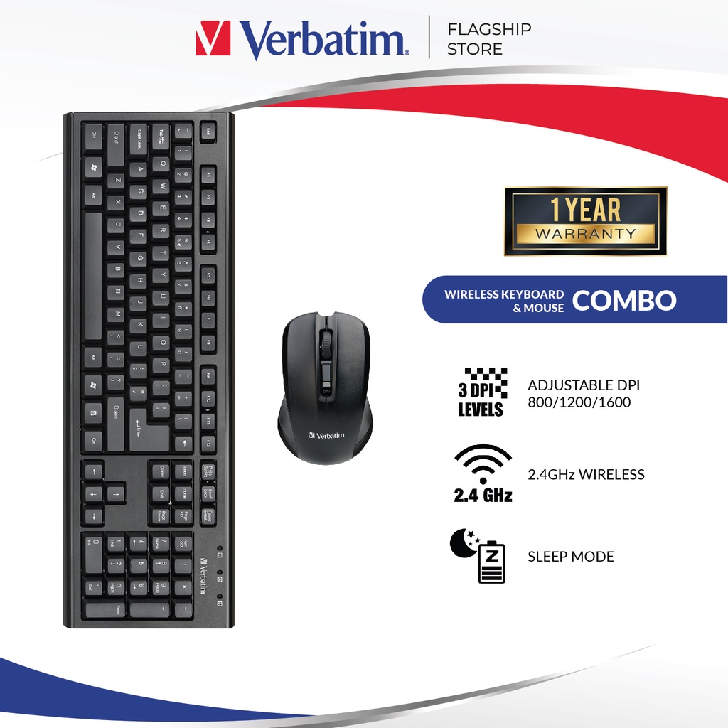Verbatim MOS66519 Wireless Keyboard & Mouse Combo/2.4GHz Wireless/2xAA