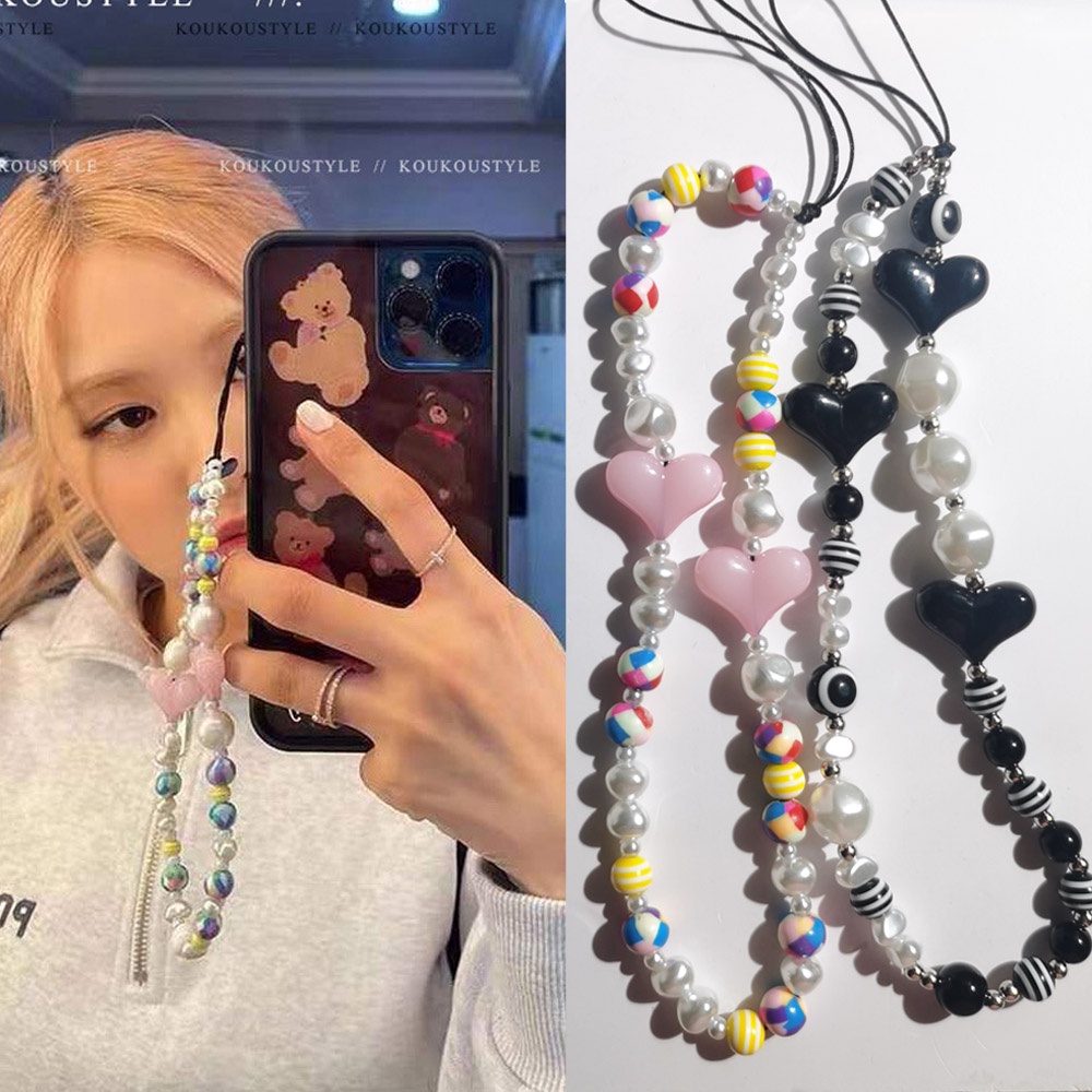 NEW Rosé Same Style Pink Love Mobile Phone Chain Anti-Lost Soft Pottery ...