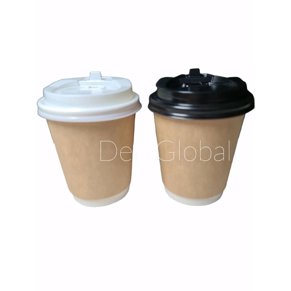 Kraft Double Wall Coffee Cups Rippled Coffee Cups 8 oz 12oz White Lid ...