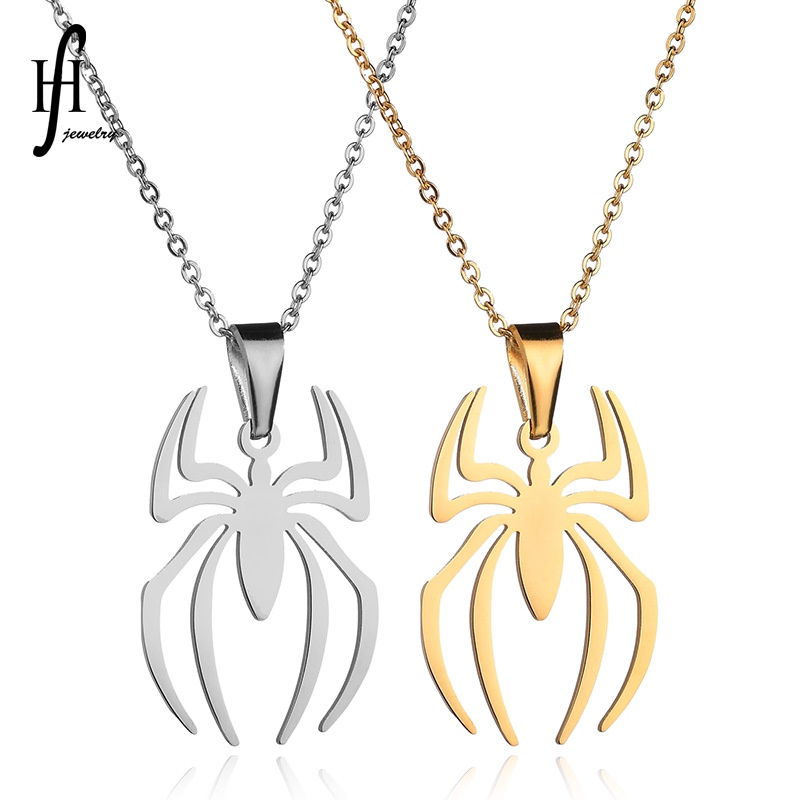 Gold Silver Spider Pendant Stainless Steel Necklace Anime Surrounding ...