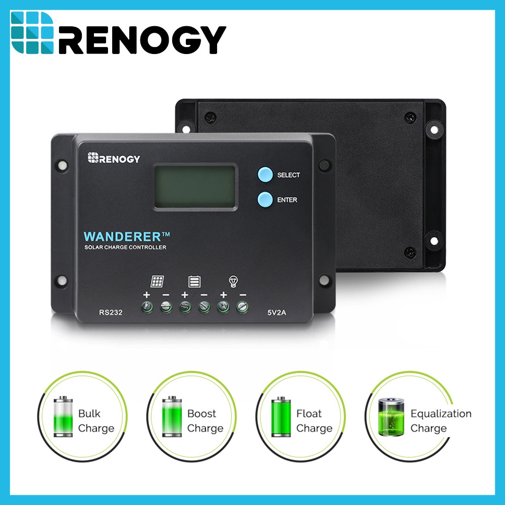 RENOGY Wanderer 10A PWM Charge Controller Solar Power LCD Solar Panel