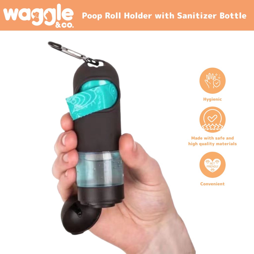 Waggle & Co. Poop Bag Holder with Sanitizer Compartment / Pet Poop Bag