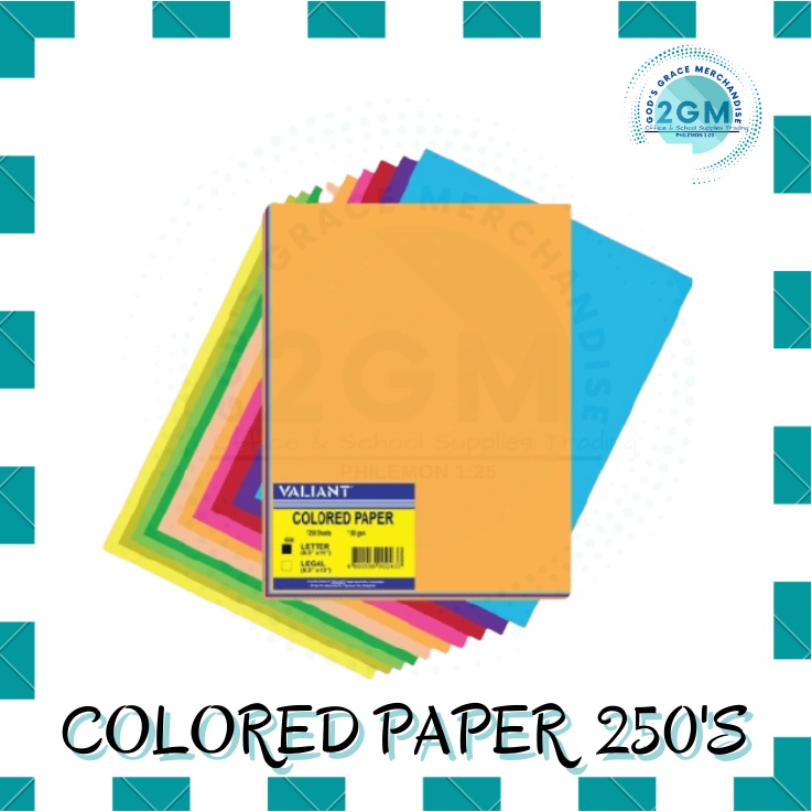 VALIANT COLORED PAPER 250'S, ASSORTED COLOR PER REAM, SIZES: SHORT ...