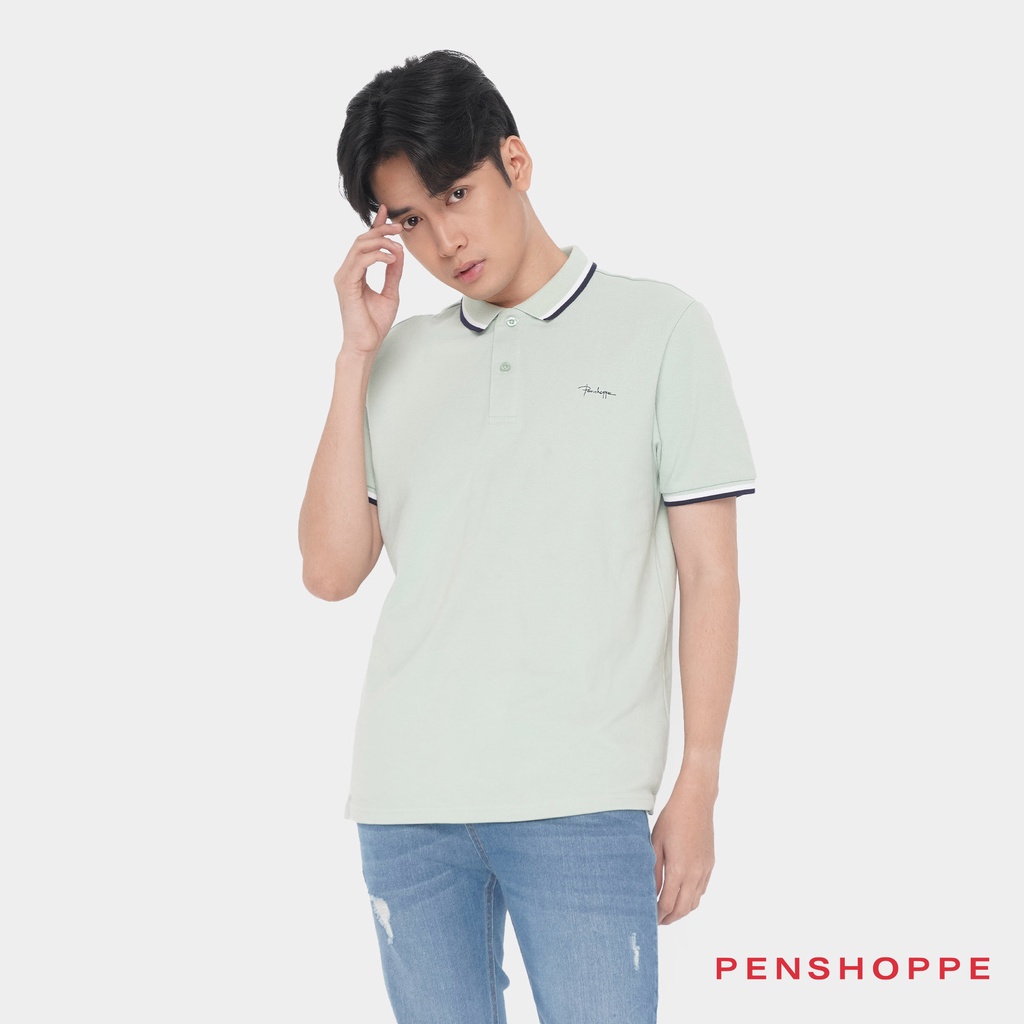 Penshoppe Relaxed Polo With Penshoppe Scribble And Collar Tipping For