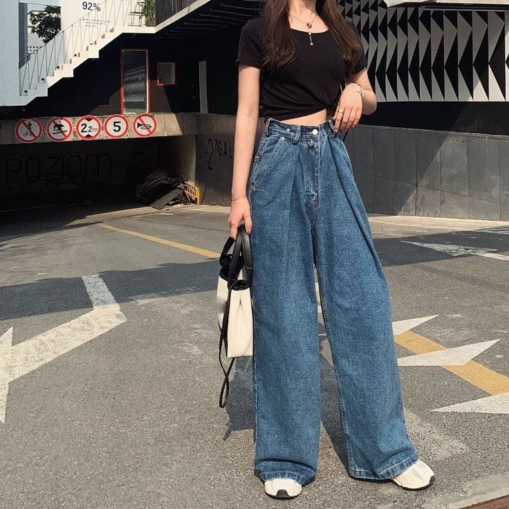 Plus Size Korean Denim Wide Leg Pants | Shopee Philippines