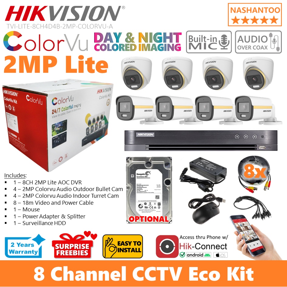 Hikvision TVI-LITE-8CH4D4B-2MP-COLORVU 8Channel 2MP Colorvu Audio ...