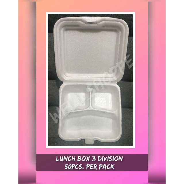 ♠ Styro Lunchbox 3 Division (50pcs per pack) | Shopee Philippines