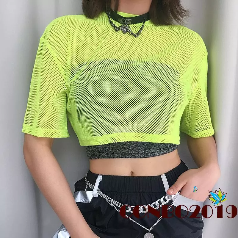 Green Tiger Mesh Shortsleeve Crop Top