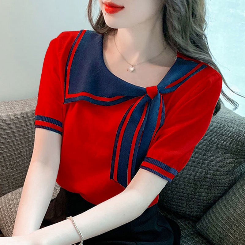 {Ready stock}Ice Silk Short-sleeved T-shirt Women's Fashion Blouse ...