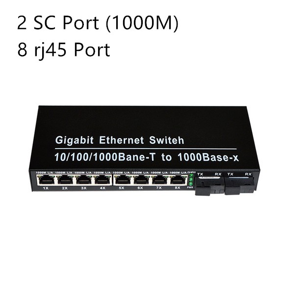 8 Port Ethernet to Fiber Optic Media Converter - (x8) 10/100TX RJ45 to (x2)  SC/UPC Duplex Connections - Multimode - 2km