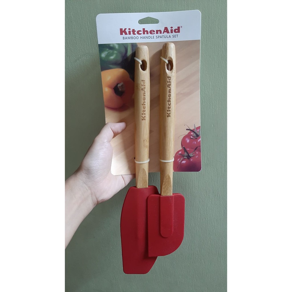 KitchenAid, Kitchen, Kitchenaid 2piece Silicone Bamboo Spatula Set Red