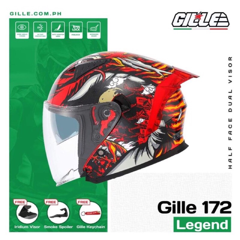 Gille 172 GVR Series V1 "LEGEND" Half face Dualvisor HELMET) Shopee