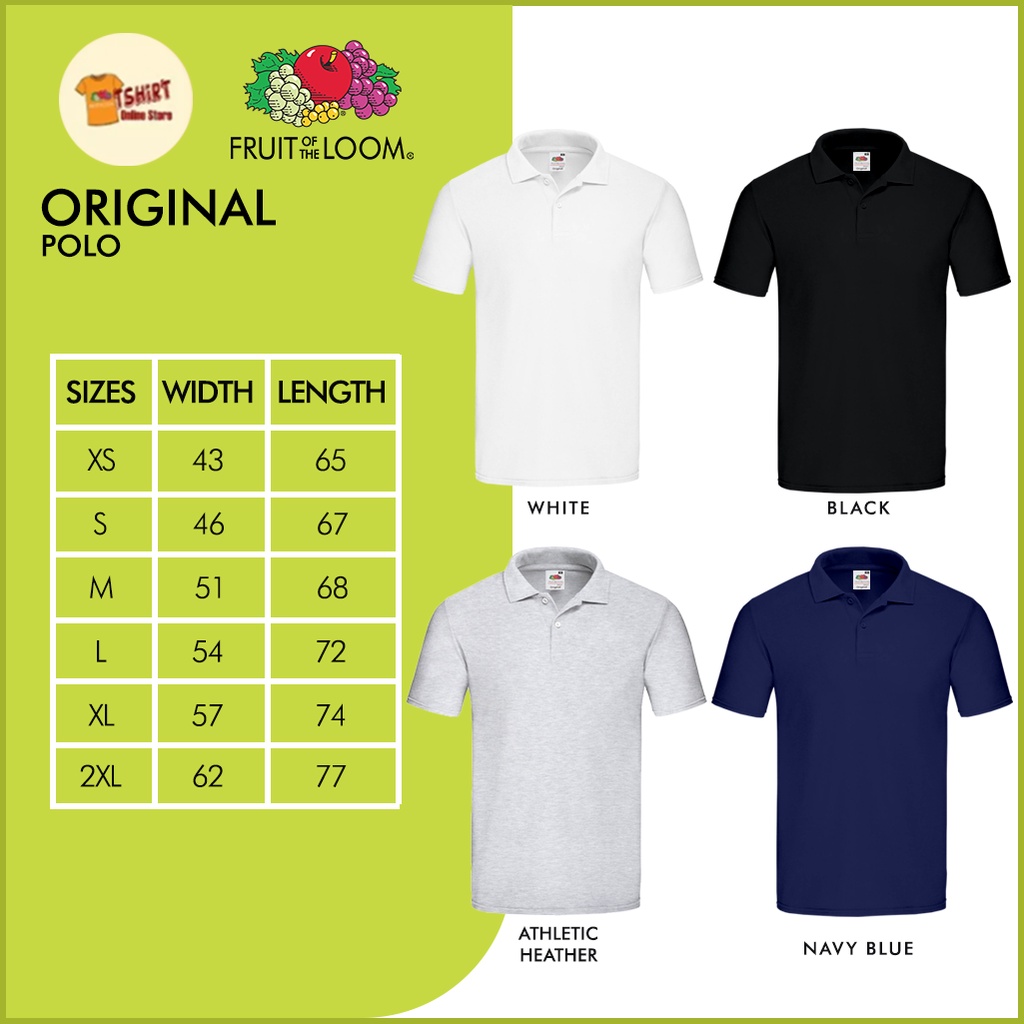 Fruit of the loom deals polo shirt size chart