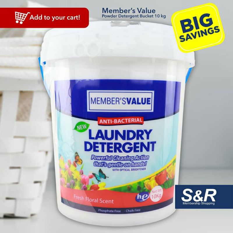 S&R Member's Value Powder Detergent Bucket 10kg Shopee Philippines