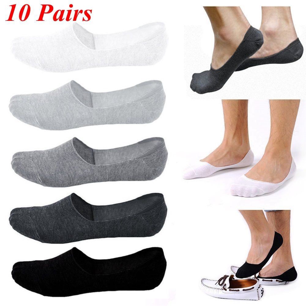 10Pairs Men Invisible Loafer Boat Ankle Low Cut Cotton Socks
