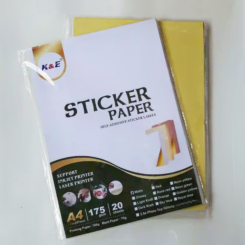 K&E Label Sticker Paper A4 105GSM Glossy/Matte Printable Adhesive ...