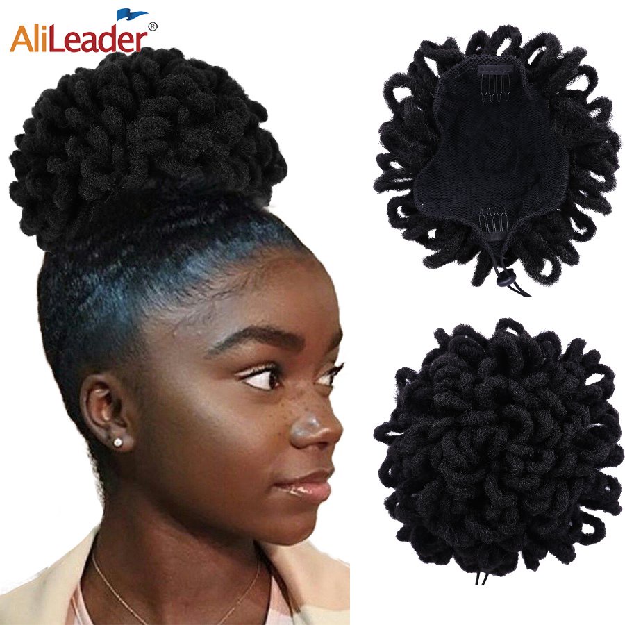 Dreadlocks Bun Synthetic Afro Hair Bun Drawstring Ponytail Extrnsion ...