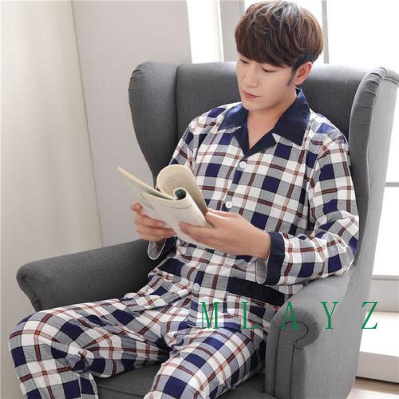 spot goods Men Pajamas Set Sleepwear Male Cotton Clothes Men