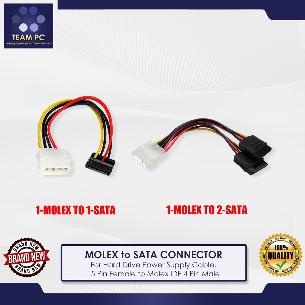 MOLEX to SATA CONNECTOR, For Hard Drive Power Supply Cable, 15 Pin