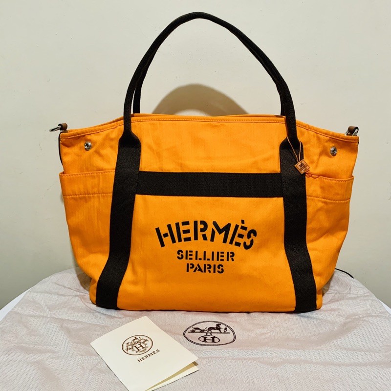 Hermès Toile Fourre Tout du Cavalier - Orange Handle Bags