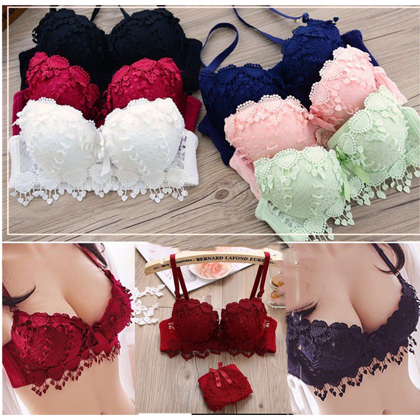 2 Pcs Swin Ready Stock Women Half Cup Bra Set Floral Lace Bras Underwear Shopee Philippines 