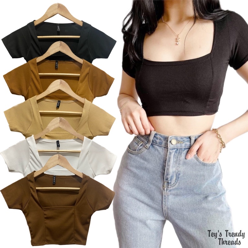 NEW! Square Neck Fitted Crop Top for Women Knitted Korean Top Small ...